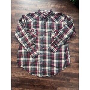 VTG Ely Cattleman Tall Man Shirt 3XL Pearl Snap 19 1/2 x 37 Plaid Cotton